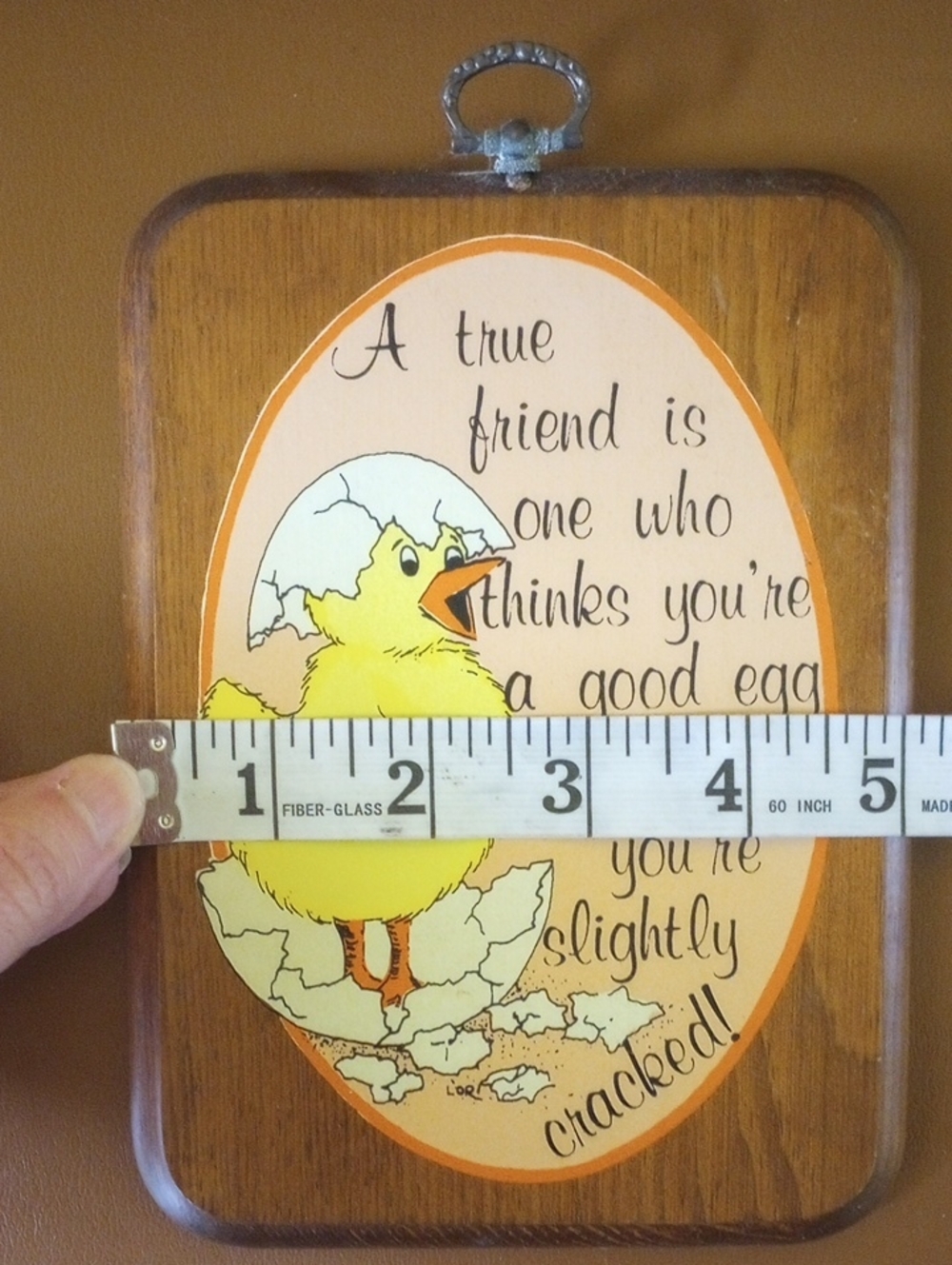 Vintage Wood Friendship Wall Decor w/ Chick & Egg. Brown Yellow Orange White - Picture 4 of 5